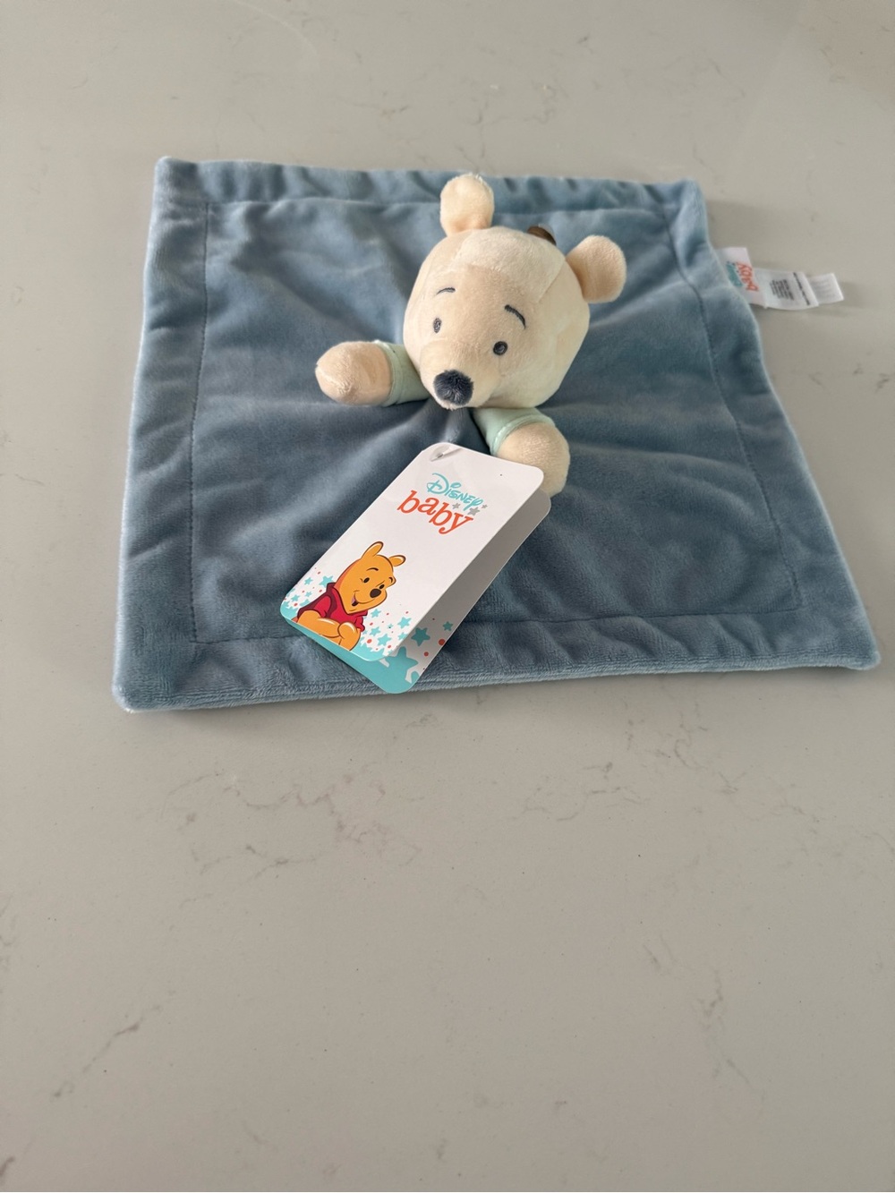 Disney Winnie the Pooh Blue Security Blankie with Plush Head